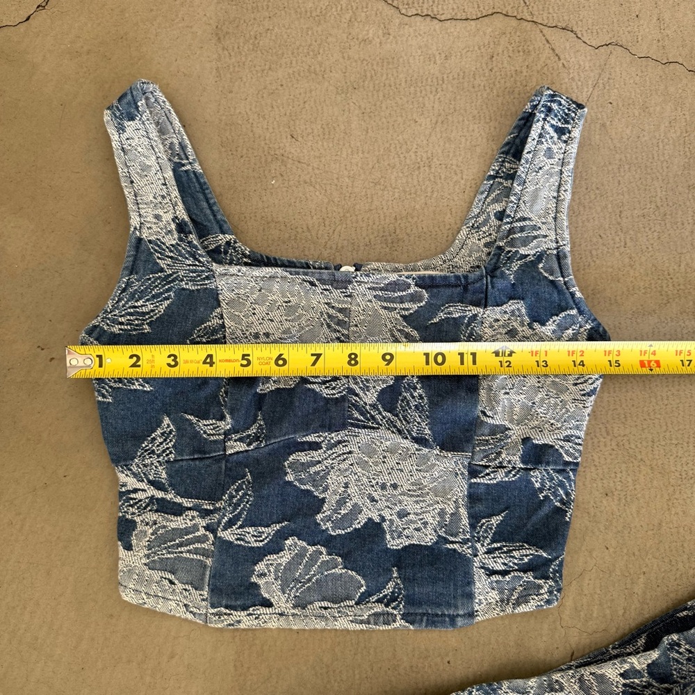 Avec Les Filles / Denim Floral Two Piece Set / Blue - Picture 10 of 16